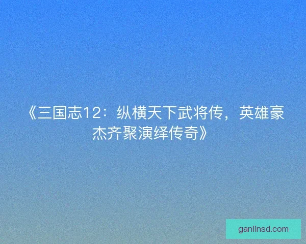 《三国志12：纵横天下武将传，英雄豪杰齐聚演绎传奇》