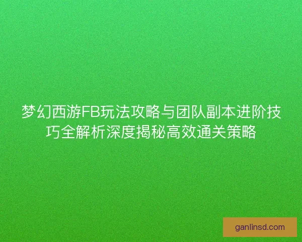 梦幻西游FB玩法攻略与团队副本进阶技巧全解析深度揭秘高效通关策略